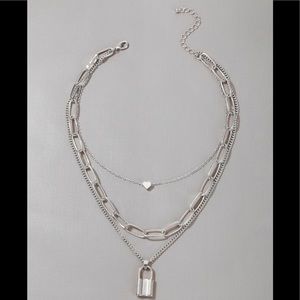 Unisex Layered Necklace Heart Lock Charm